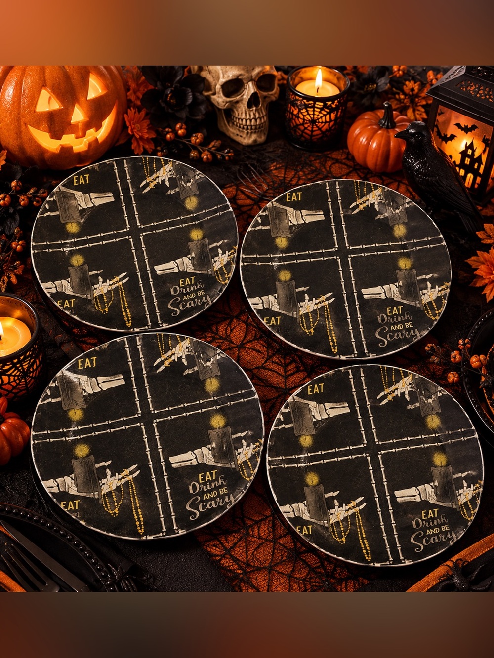 Set of 4 10.5in Halloween themed handmade plates!